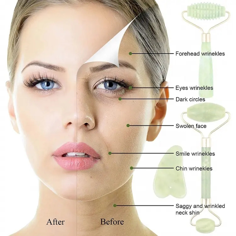 Custom Professional Genuine Jade Roller Gua Sha Set for Facial Contouring & Anti-Aging with Cooling Effect MOQ 100 Sets - Image 3
