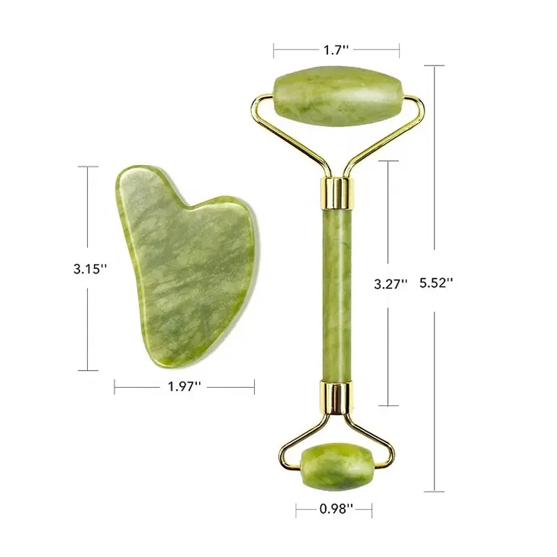 Custom Professional Genuine Jade Roller Gua Sha Set for Facial Contouring & Anti-Aging with Cooling Effect MOQ 100 Sets - Image 2