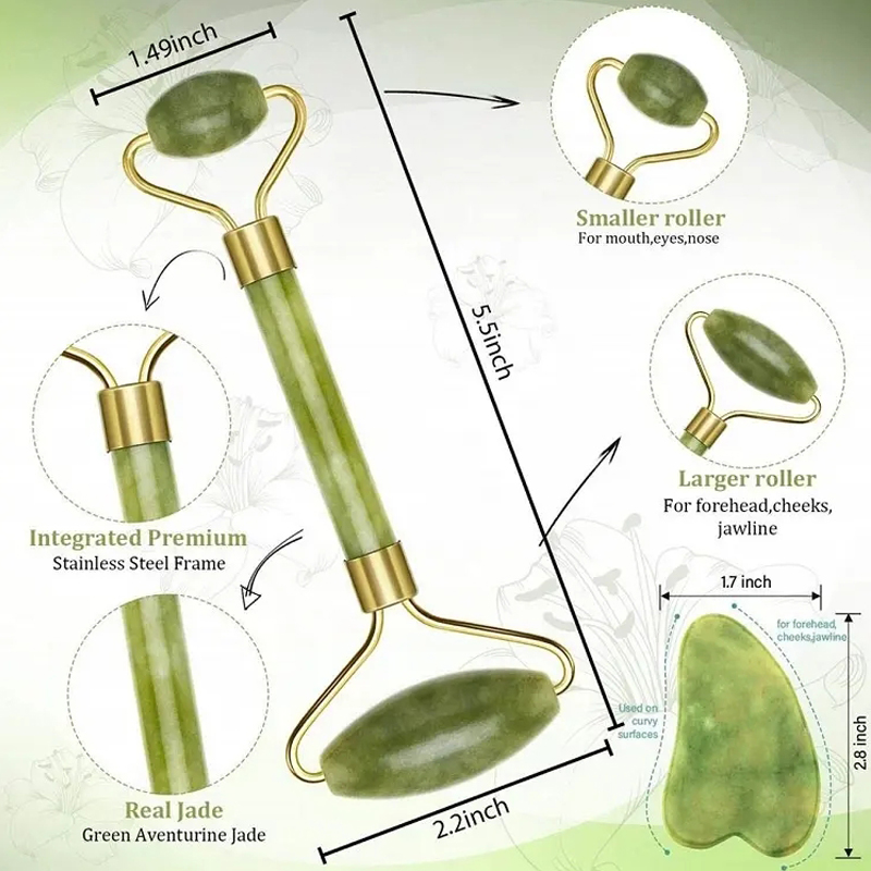 Custom Professional Genuine Jade Roller Gua Sha Set for Facial Contouring & Anti-Aging with Cooling Effect MOQ 100 Sets - Image 4