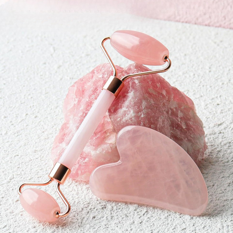 Natural Rose Quartz Jade Roller and Gua Sha Set for Skin Tightening & Dark Circle Removing ODM&OEM B2B Supplier - Image 2